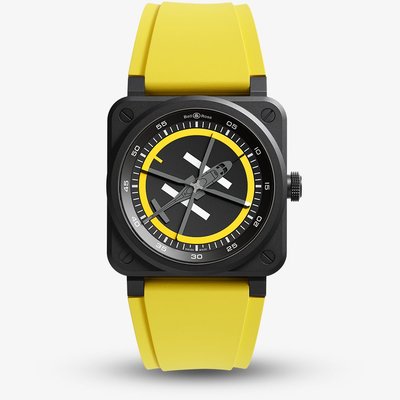 Bell & Ross Mens Limited Edition Helipad Yellow Rubber Strap Watch BR03A-HE-CE/SRB