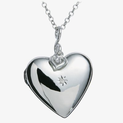 Sterling Silver Diamond Heart Locket Necklace