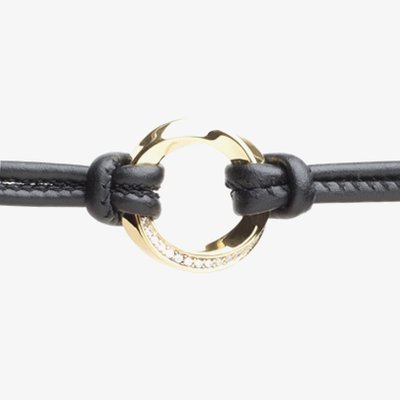 Esprit Gold Plated Silver Cubic Zirconia Black Leather Bracelet