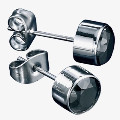 Stainless Steel Black Cubic Zirconia Round Studs