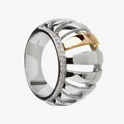 House Of Lor Silver Cubic Zirconia Rose Gold Curved Bar Ring