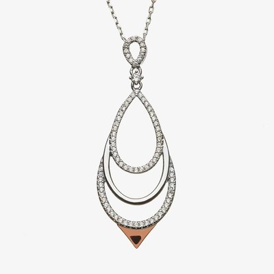 House Of Lor Silver Rose Gold Cubic Zirconia Open Tear Drop Pendant