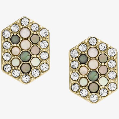 Fossil Val Holiday Sparkles Gold Tone Hexagon Stud Earrings