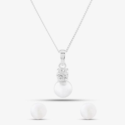 Silver Crystal Pearl Drop Jewellery Set 8.63.3994