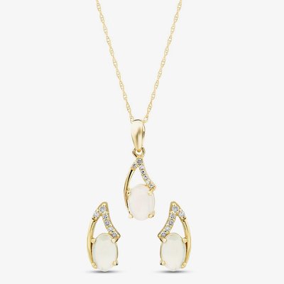9ct Yellow Gold Opal & Diamond Jewellery Set RJE04811 & RJP04810