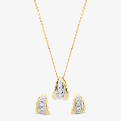 9ct Yellow Gold Diamond Curved Jewellery Set P1240/10C-10 & E1240/10-10