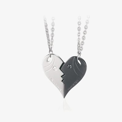 Me And You Steel Cubic Zirconia Heart Double Pendant
