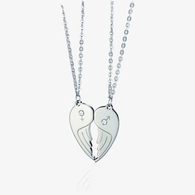 Me And You Steel Cubic Zirconia Wing Double Pendant