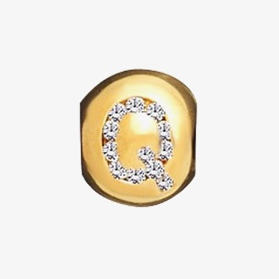 Gold Plated Silver Clear Cubic Zirconia Q Bead