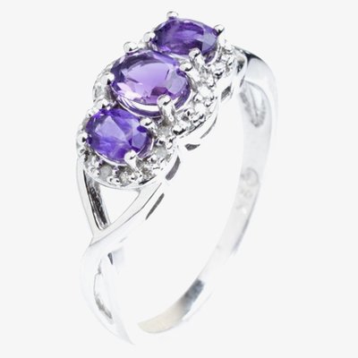 9ct White Gold Amethyst and Diamond Triple Cluster Twist Ring 51Y38WG/2-10 O