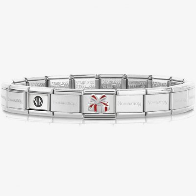 Nomination CLASSIC Silver Christmas Red Present Charm Bracelet 330204/06 & 530300 SI