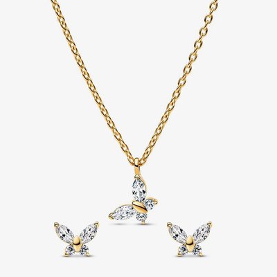 PANDORA 14ct Gold Plated Sparkling Butterfly Jewellery Set