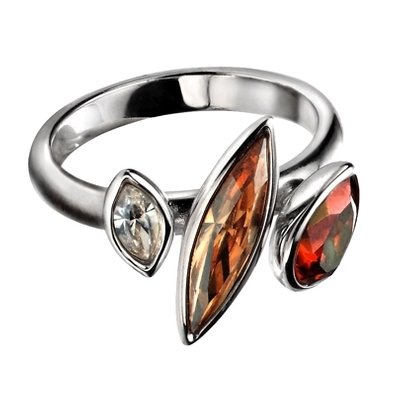 Fiorelli Silver Orange Champagne Clear Crystal Ring