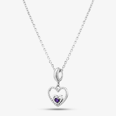 February Birthstone Heart Dangle Charm Necklace
