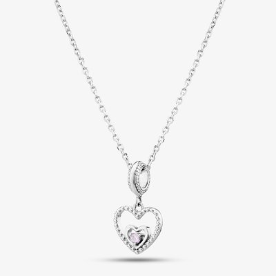 June Birthstone Heart Dangle Charm Necklace