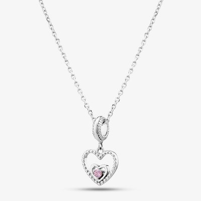 October Birthstone Heart Dangle Charm Necklace