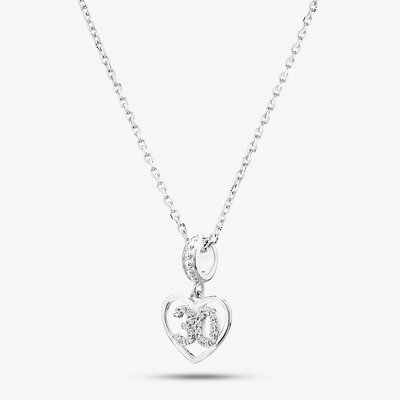 30 Pave Heart Dangle Charm Necklace