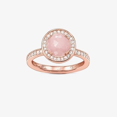 Rose Gold Plated Cubic Zirconia Quartz Round Cluster Ring TR1971-417-9