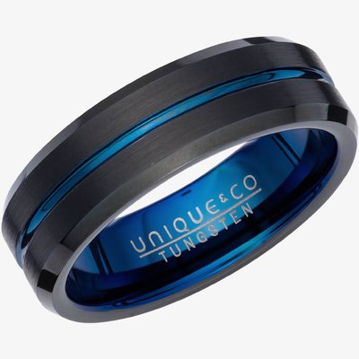 Unique Mens Black & Blue Tungsten 7mm Ring TUR-132-58