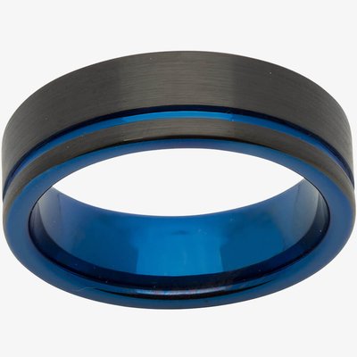 Mens Black & Blue Tungsten 7mm Ring