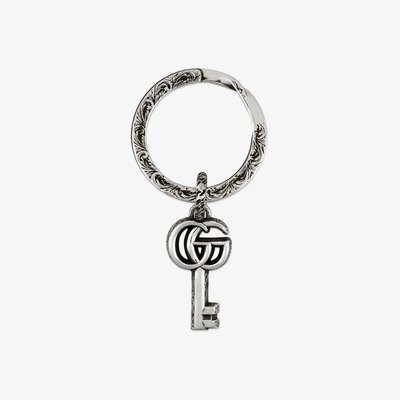 Gucci GG Marmont Silver Oxidised Key Key Ring