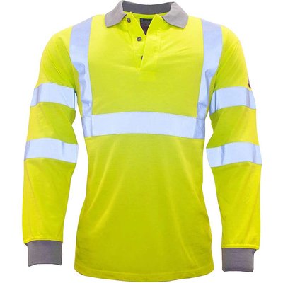 Modaflame Mens Flame Resistant Hi Vis Polo Shirt Long Sleeve