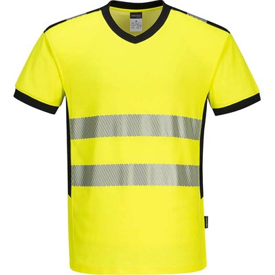 Portwest PW3 Hi Vis V Neck Mesh Insert Short Sleeve T Shirt Yellow / Black 3XL