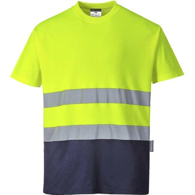Portwest Hi Vis Cotton Comfort Contrast Short Sleeve T Shirt Yellow / Navy L