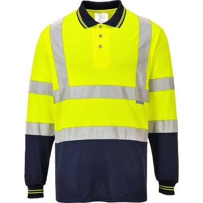 Portwest Mens Hi Vis Contrast Polo Long Sleeve Shirt
