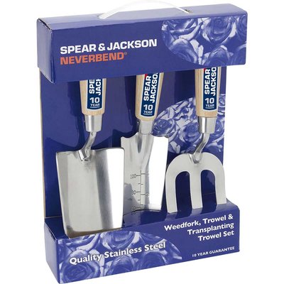 Spear and Jackson 3 Piece Neverbend Stainless Steel Hand Trowel and Weedfork Set