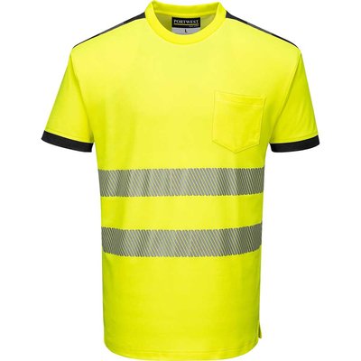 Portwest PW3 Hi Vis Cotton Comfort Short Sleeve T Shirt Yellow / Black L