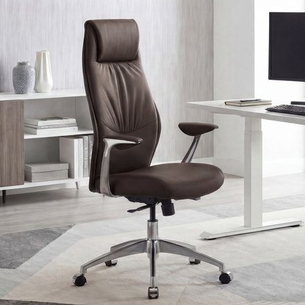 FineBuy Bürostuhl Echt-Leder Schreibtischstuhl 120KG Chefsessel mit Synchronmechanik Drehstuhl