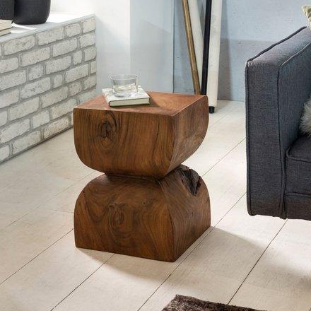 FineBuy Beistelltisch FB43540 Sheesham Vollholz 30x45x30cm Rustikaler Deko-Tisch, Blumentisch Holztisch Klein, Sofa Anstelltisch Braun, Kleiner Echtholz Tisch, Ablagetisch Wohnzimmertischchen