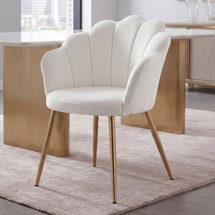 FineBuy Esszimmerstuhl Tulpe Samt Gepolstert, Küchenstuhl mit Goldfarbenen Beinen, Schalenstuhl Skandinavisches Design, Polsterstuhl mit Stoffbezug