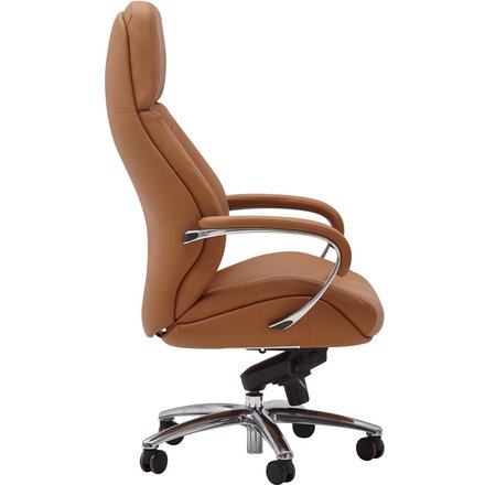 FineBuy Design Bürostuhl Bezug Echtleder Caramel Schreibtischstuhl bis 120 kg, XXL Design Chefsessel höhenverstellbar, Drehstuhl ergonomisch mit Armlehnen & hoher Rückenlehne, Wippfunktion