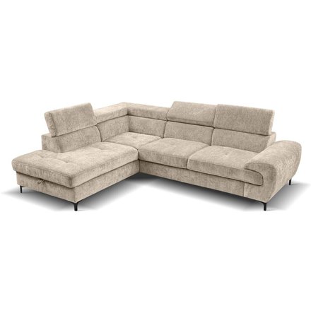 Ecksofa mit Bettfunktion und Bettkasten natur Microfaser