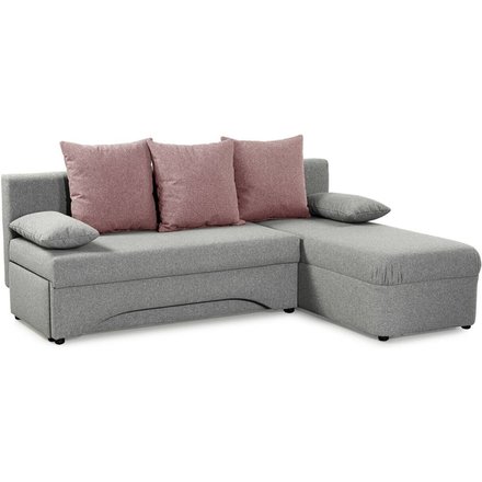 Ecksofa mit Bettfunktion und Bettkasten hellgrau Feinstruktur