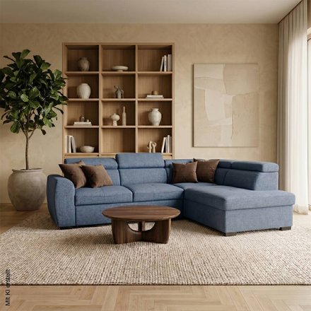 Ecksofa mit Bettfunktion und Bettkasten Ocean Webstoff
