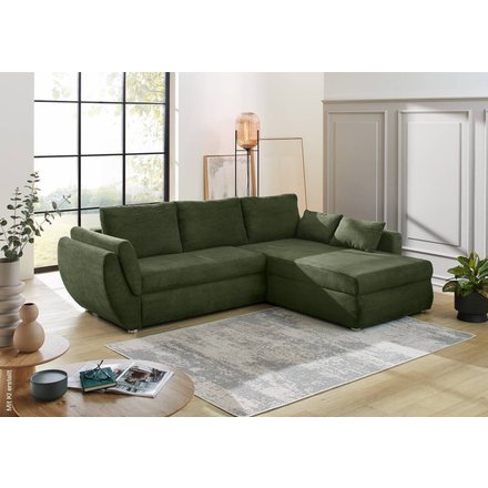 Ecksofa mit Bettfunktion und Bettkasten grün Microfaser