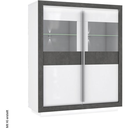 Highboard weiß Hochglanz Beton dunkel Optik