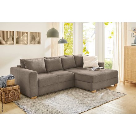 Ecksofa mit Bettfunktion und Bettkasten taupe Velourstoff