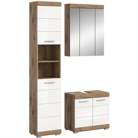 Badezimmer-Set Wave weiß Hochglanz Nox Oak Nachbildung
