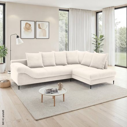 Ecksofa mit Bettfunktion und Bettkasten natur Polyester