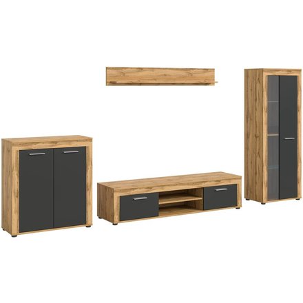 Wohnwand Jam Eiche Wotan Nachbildung grau