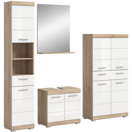 Badezimmer-Set Lambada Eiche Sonoma Nachbildung weiß Hochglanz