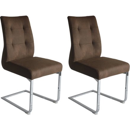 Schwingstuhl MARLEN-XXL 2er-Set dunkelbraun Vintage Chrom Stoff Metall