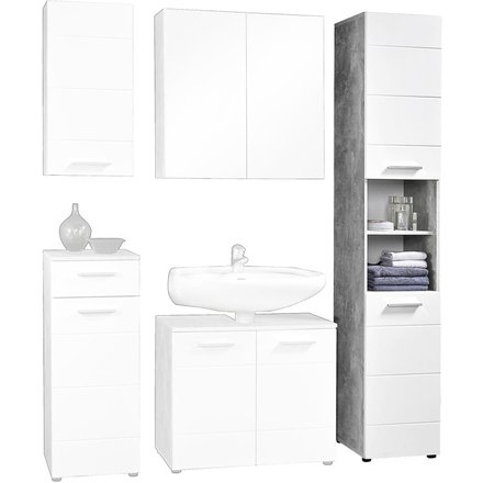 Badhochschrank Stockholm Beton Optik weiß Hochglanz