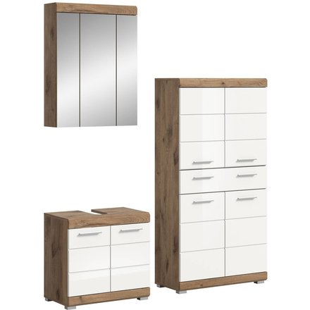 Badezimmer-Set Wave weiß Hochglanz Nox Oak Nachbildung