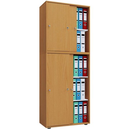 Büroschrank Lona XXL mit Schiebetüren buche Nachbildung weiß