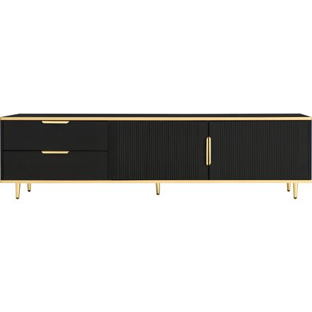 TV-Schrank mit Stauraum schwarz gold 175 cm - geschnitzter Textur vergoldeten Griffen Marmorstruktur für elegantes Wohnzimmer Aosom.de